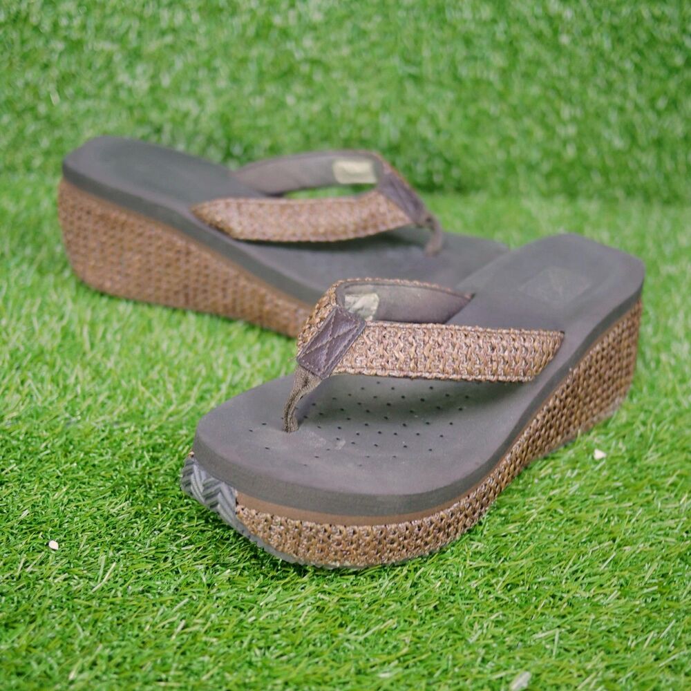 Volatile Brown Woven Raffia Island Wedge Platform Sandals - Women's Size 9